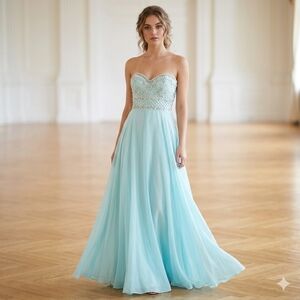 Excellent Condition Jovani Strapless Beaded Chiffon Formal Prom Gown - Size 4